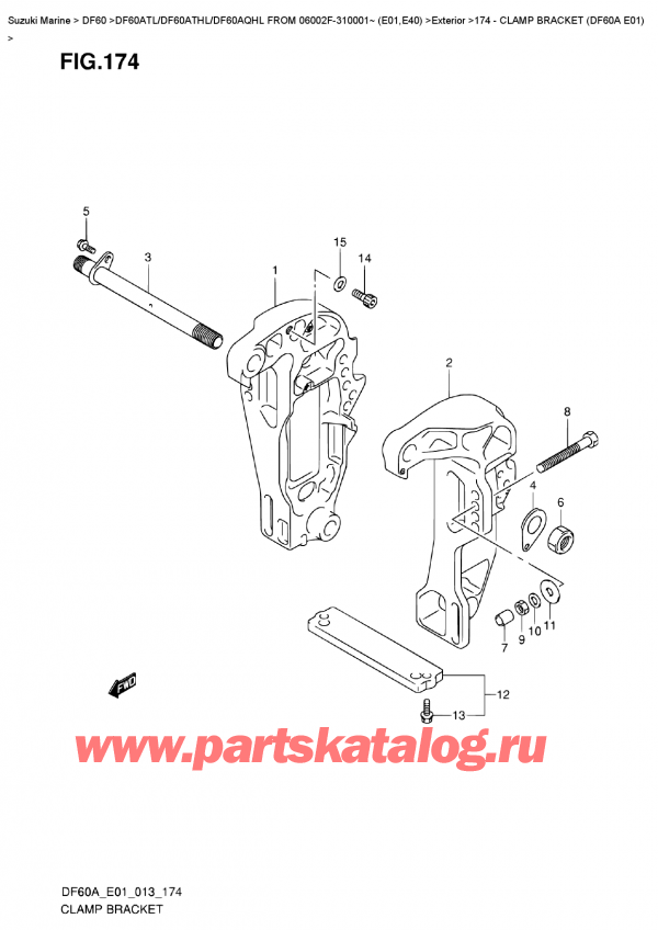 , , SUZUKI DF60A TL/TS FROM 06002F-310001~ (E01)  2013 , Clamp  Bracket  (Df60A  E01)