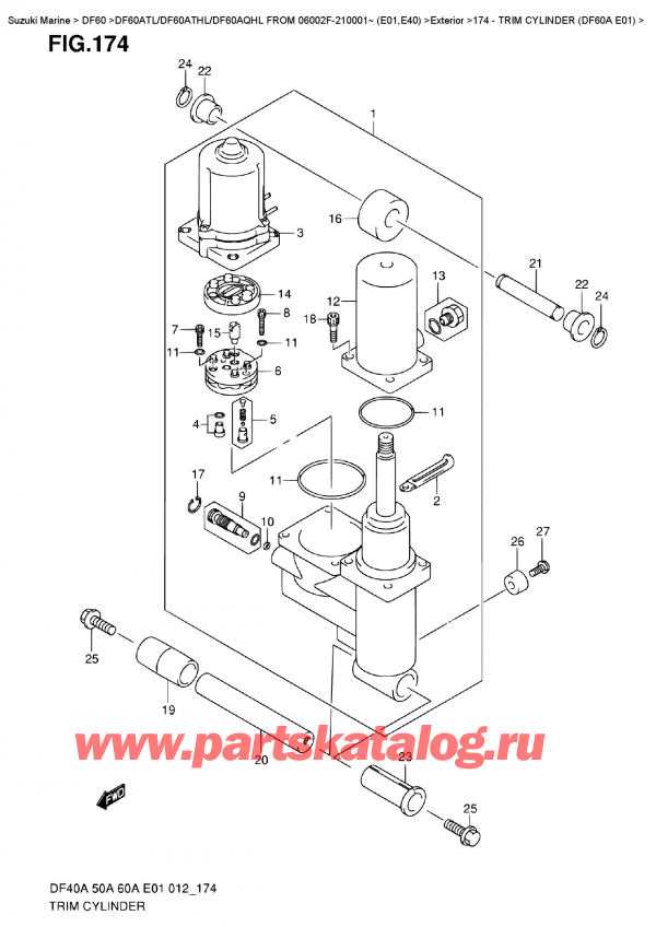  ,   ,  DF60A TS / TL FROM 06002F-210001~ (E01)  2012 , Trim  Cylinder  (Df60A  E01)
