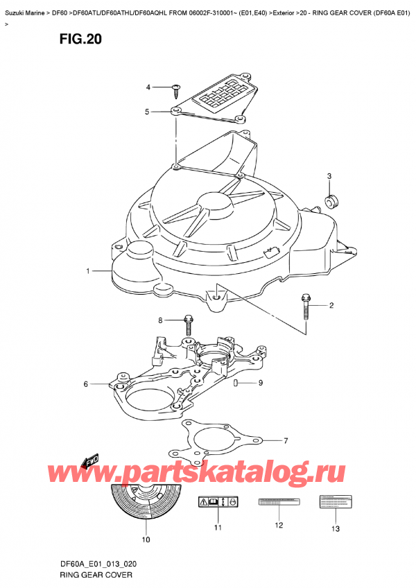 ,    , Suzuki DF60A TL/TS FROM 06002F-310001~ (E01)  2013 , Ring  Gear  Cover  (Df60A  E01)