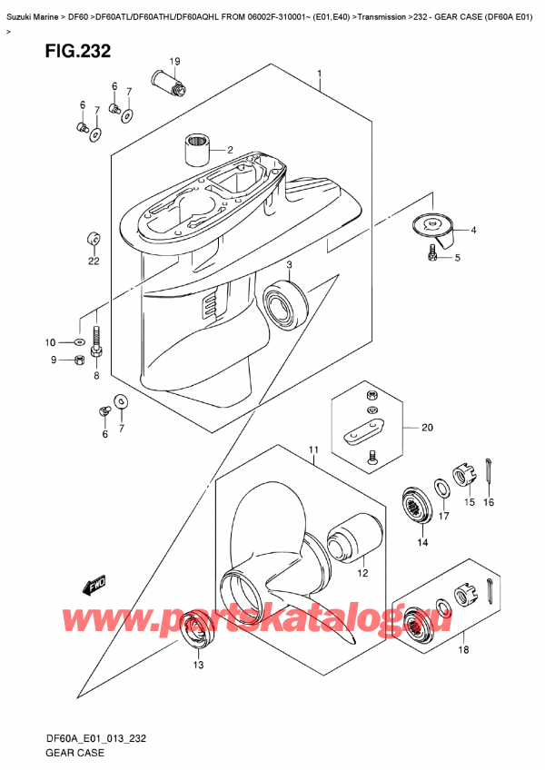 ��������� ��������, �� ��������� �������� ���������, SUZUKI DF60A TL/TS FROM 06002F-310001~ (E01), Gear Case  (Df60A  E01)