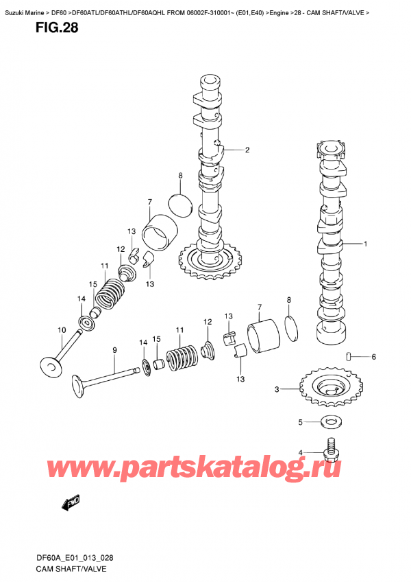 ������ ��������, �� �������� �����, SUZUKI DF60A TL/TS FROM 06002F-310001~ (E01), ���������� / ������ / Cam  Shaft/valve