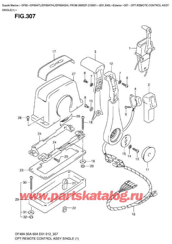 ��������� ������������ ��������, �� �����, Suzuki DF60A TS / TL FROM 06002F-210001~ (E01), ������������� ���������� � �����, ��������� (1) / Opt:remote  Control  Assy  Single(1)