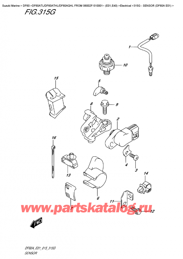 ������ �������������, �� ��������� �������� �����, Suzuki DF60A TS / TL FROM 06002F-510001~ (E01) ������ 2015 ����, Sensor  (Df60A  E01)