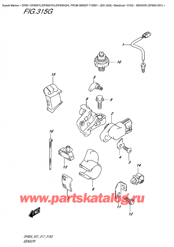 ����� ��������, �� �������� �����, Suzuki DF60A TS/TL FROM 06002F-710001~ (E01) , ������ (Df60A E01) - Sensor  (Df60A  E01)