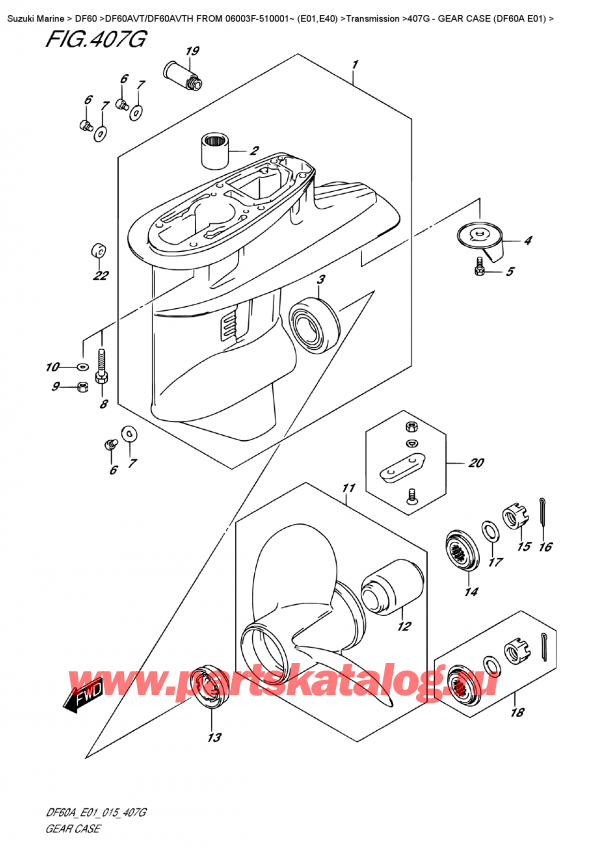 ������ �������������, �� �����, ������ DF60A TS / TL FROM 06002F-510001~ (E01) ������ 2015 ����, Gear Case (Df60A  E01) / ������ ������� ������� (Df60A E01)