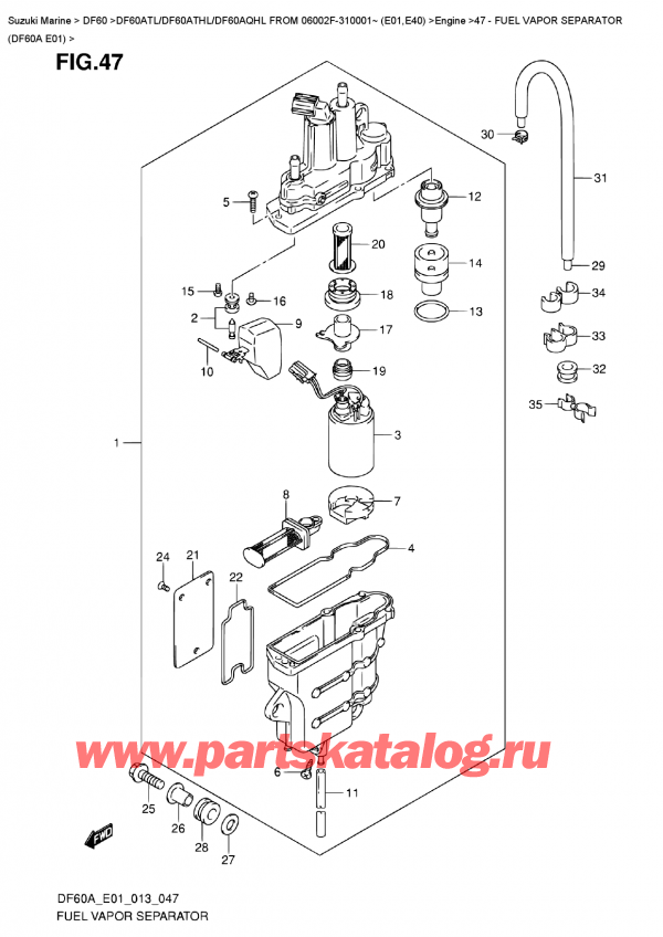 ��������, �� ��������� ���������, Suzuki DF60A TL/TS FROM 06002F-310001~ (E01) ������ 2013 ����, Fuel Vapor Separator  (Df60A  E01) / ���������� ����� ������� (Df60A E01)