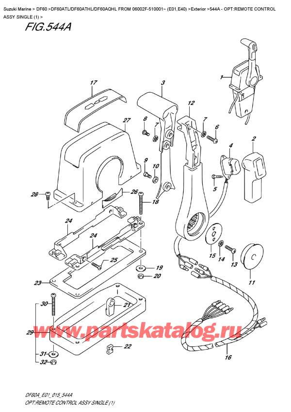  ,   , Suzuki DF60A TS / TL FROM 06002F-510001~ (E01)  2015 , Opt:remote  Control  Assy  Single  (1)