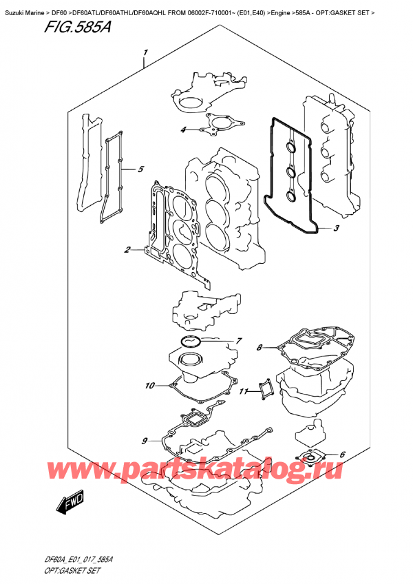 ����� ��������, �� ��������� ���������, Suzuki DF60A TS/TL FROM 06002F-710001~ (E01) , Opt:gasket Set - �����: �������� ���������
