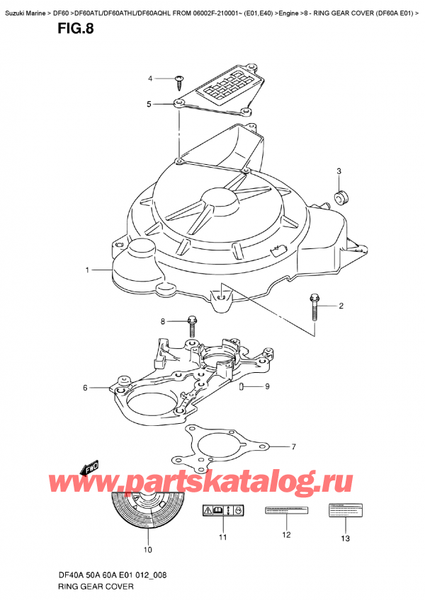 ,   , Suzuki DF60A TS / TL FROM 06002F-210001~ (E01), Ring  Gear  Cover  (Df60A  E01)