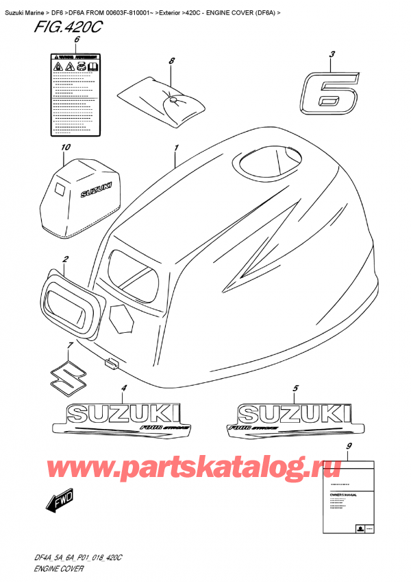 ������������ ��������, �� ��������� ���������, Suzuki DF6A S / L FROM 00603F-810001~ , Engine  Cover  (Df6A)