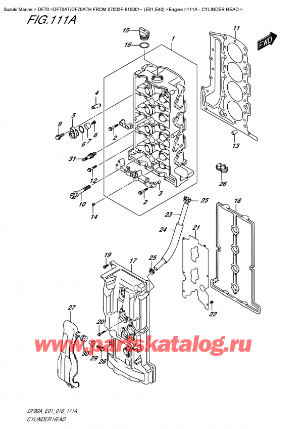 , , Suzuki DF70AT L/X FROM 07003F-610001~ (E01)  , Cylinder Head