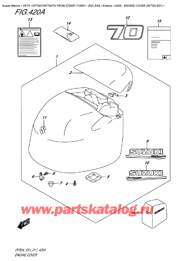 ,    , SUZUKI DF70A TS-TL FROM 07003F-710001~ (E01 017)  2017 ,   () (Df70A E01) / Engine  Cover  (Df70A  E01)