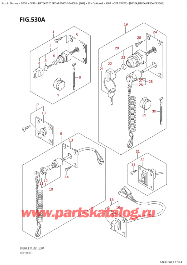 ,  , Suzuki DF70A TS / TL FROM 07003F-040001~ (E01 020), Opt:switch  (Df70A,Df80A,Df90A,Df100B)