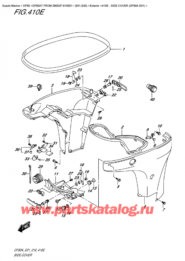 ��������, �� ��������� ���������, Suzuki DF80AT FROM 08002F-610001~ (E01,E40) , ������� ������ (Df80A E01) - Side  Cover (Df80A  E01)