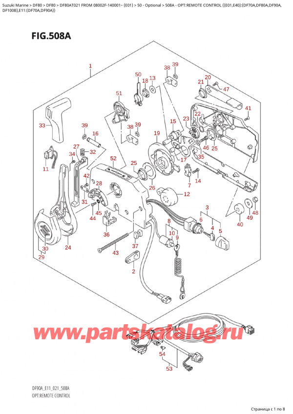 ,   , Suzuki Suzuki DF80A TS/TL FROM 08002F-140001~  (E01 021), Opt:remote  Control  ((E01,E40):(Df70A,Df80A,Df90A,