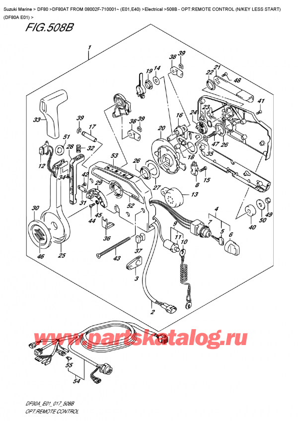 ����� ��������, �� �������� �����, Suzuki DF80A TL FROM 08002F-710001~ (E01) , �����: ������������� ���������� (N / ���� Less Start) (Df80A E01) / Opt:remote  Control  (N/key  Less  Start)  (Df80A E01)