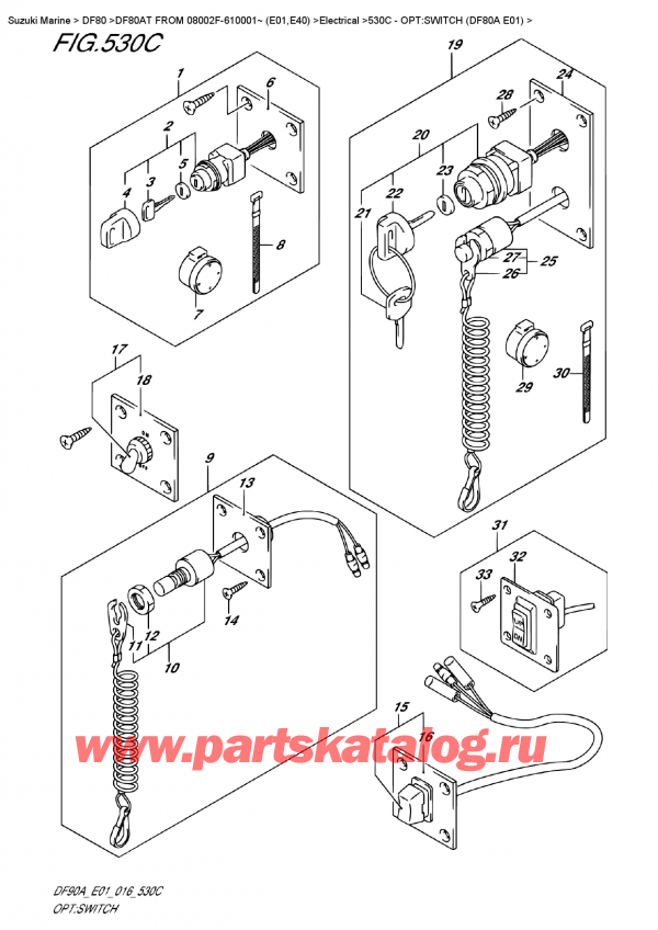  ,  , SUZUKI DF80AT FROM 08002F-610001~ (E01,E40)   2016 , :  (Df80A E01) / Opt:switch  (Df80A  E01)