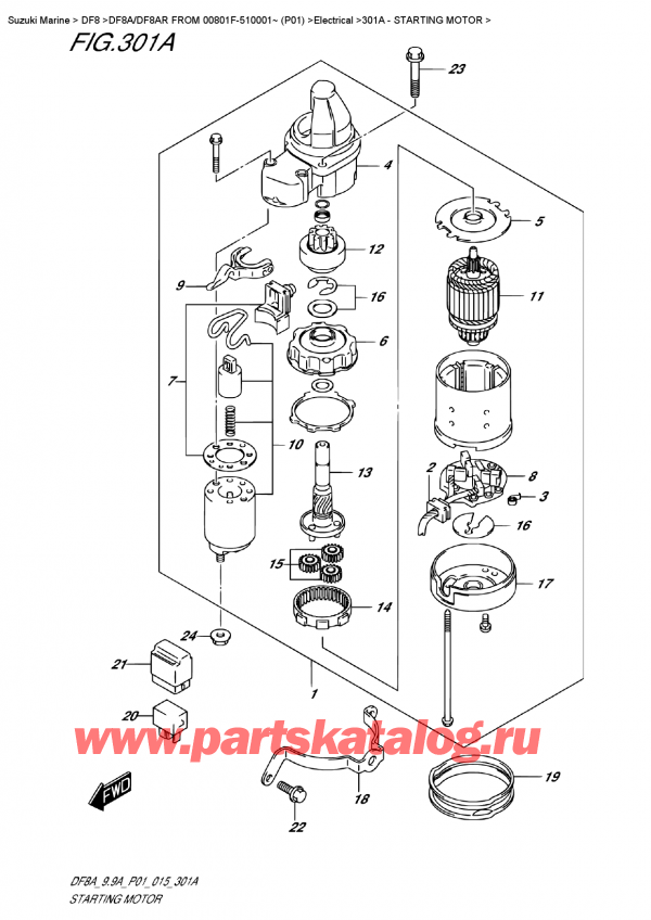 ������ ������������ ��������, �� �������� �����, SUZUKI DF8A S FROM 00801F-510001~ (P01) ������ 2015 ����, Starting Motor