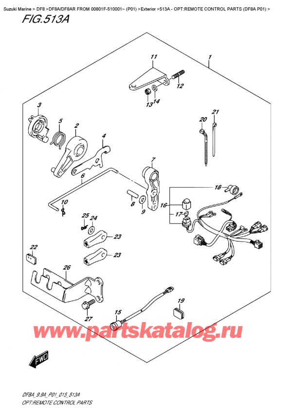  ,   , SUZUKI DF8A S FROM 00801F-510001~ (P01)  2015 , Opt:remote  Control  Parts  (Df8A  P01)