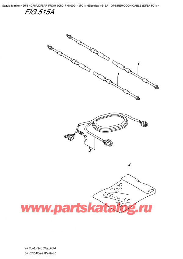  ,   ,  Suzuki DF8A/DF8AR  FROM 00801F-610001~ (P01) , Opt:remocon Cable (Df8A  P01) / :    (Df8A P01)