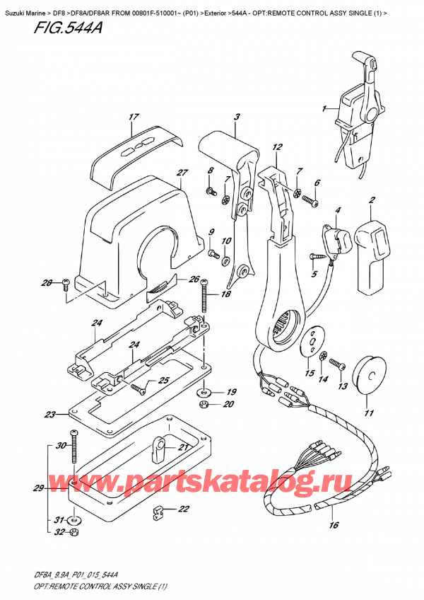 ,   , Suzuki DF8A S FROM 00801F-510001~ (P01)  2015 ,    ,  (1) / Opt:remote  Control  Assy  Single  (1)