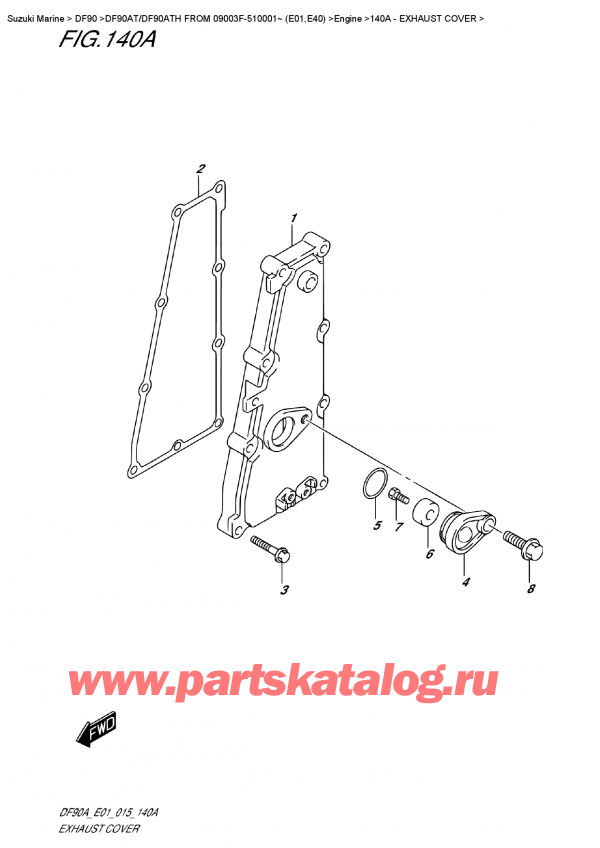 ����� ��������, �� ��������� ���������, Suzuki DF90A TL / TX FROM 09003F-510001~ (E01 015) ������ 2015 ����, Exhaust  Cover