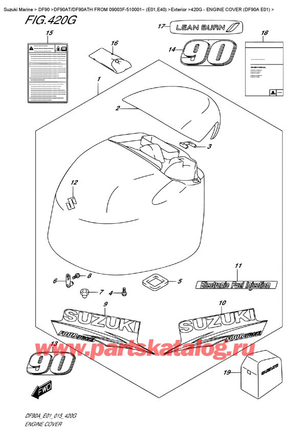  ,   , SUZUKI DF90A TL / TX FROM 09003F-510001~ (E01 015)  2015 , Engine  Cover  (Df90A  E01)