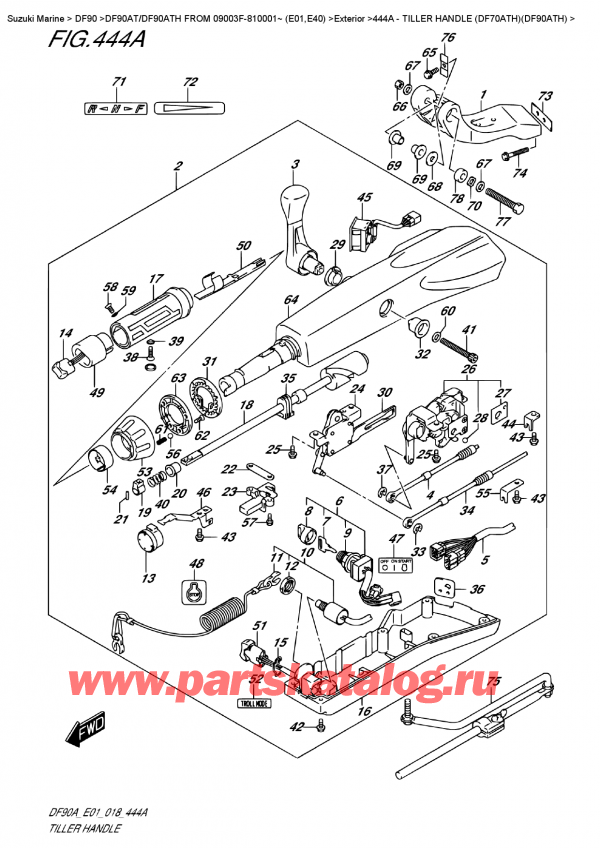 ,   , Suzuki DF90A TL /TX FROM 09003F-810001~ (E01 018),  (Df70Ath) (Df90Ath) / Tiller  Handle  (Df70Ath)(Df90Ath)