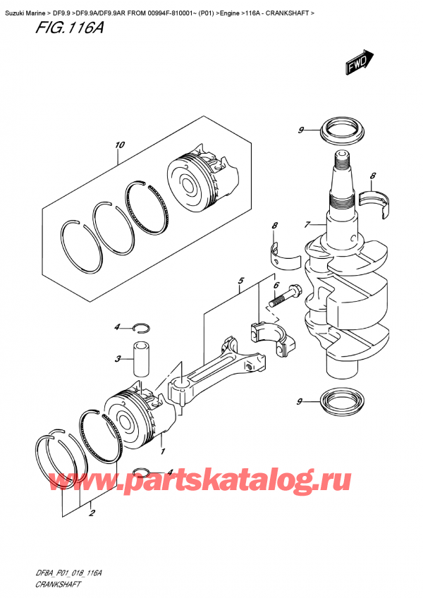  ,   , Suzuki DF9.9A S FROM 00994F-810001~ (P01), Crankshaft / 