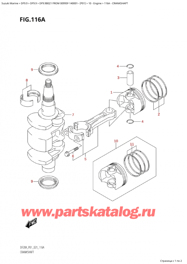   ,   ,  Suzuki DF9.9B ES FROM 00995F-140001~ (P01 021)  , Crankshaft - 