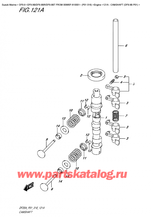 ,  , Suzuki DF9.9B S / L FROM 00995F-610001~  (P01  016)  2016 , Camshaft  (Df9.9B  P01)