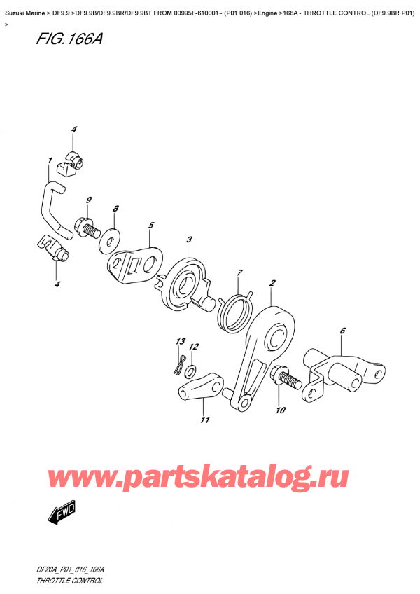  ,   , Suzuki DF9.9 BR S / L FROM 00995F-610001~  (P01  016)    2016 , Throttle  Control  (Df9.9Br  P01)