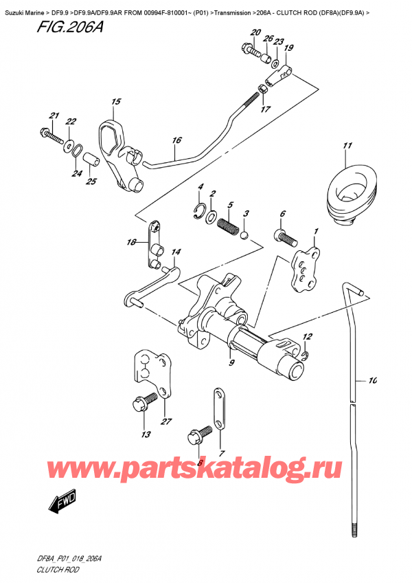 ,   , Suzuki DF9.9A S FROM 00994F-810001~ (P01)  2018 , Clutch Rod  (Df8A)(Df9.9A) /   (Df8A) (Df9.9A)