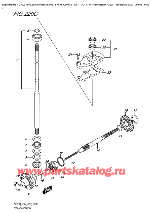 ��������� ������������ ��������, �� ��������� ���������, SUZUKI DF9.9B TL FROM 00995F-610001~ (P01 016)   ������ 2016 ����, ����������� (Df9.9Bt P01) - Transmission  (Df9.9Bt  P01)