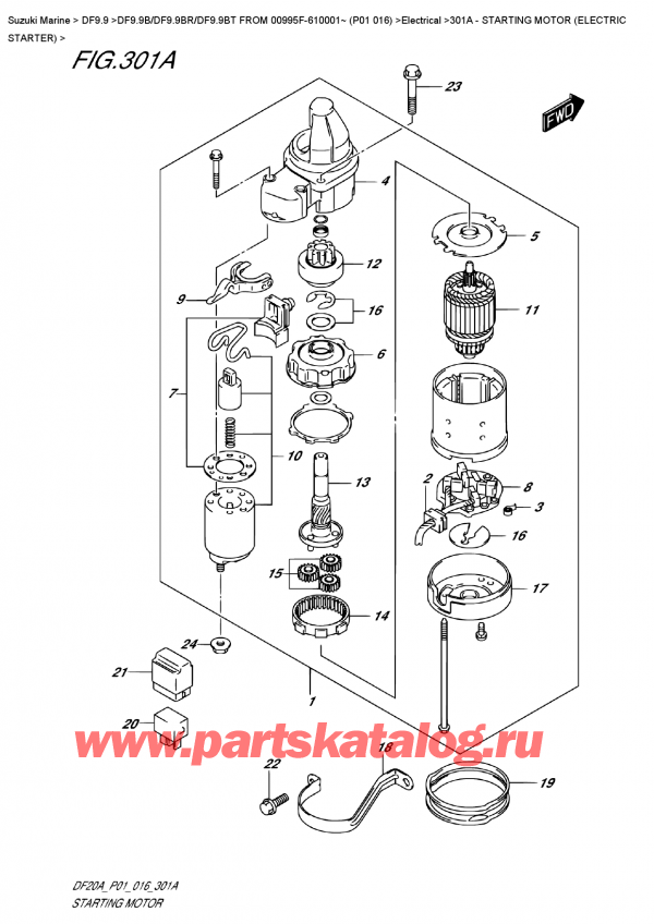 ������ �������������, �� ��������� ���������, Suzuki DF9.9B TL FROM 00995F-610001~ (P01 016)  , ��������� ��������������� (��������������) / Starting  Motor  (Electric  Starter)