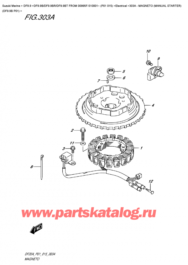  ,   , Suzuki DF9.9B S/L FROM 00995F-510001~ (P01  015)    2015 , Magneto  (Manual  Starter)  (Df9.9B  P01) /  ( ) (Df9.9B P01)