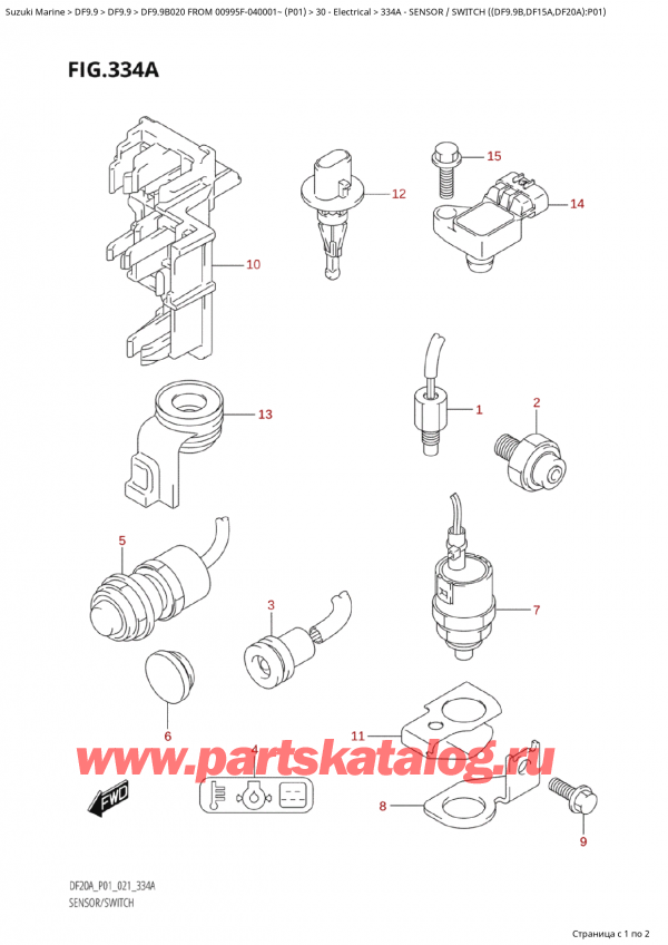  ,   , Suzuki Suzuki DF9.9B ES / EL FROM 00995F-040001~  (P01 020)  2020 , Sensor / Switch ((Df9.9B,Df15A,Df20A):P01)