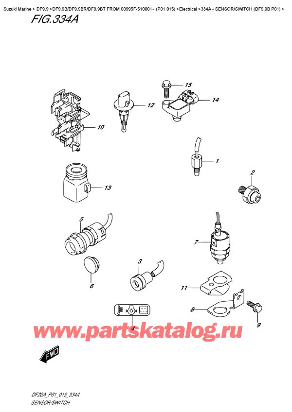  ,   , Suzuki DF9.9B S/L FROM 00995F-510001~ (P01  015)    2015 , Sensor/switch  (Df9.9B  P01)
