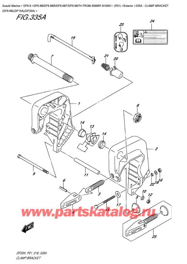  ,    , Suzuki DF9.9B S/L FROM 00995F-810001~ (P01)   2018 , Clamp  Bracket  (Df9.9B)(Df15A)(Df20A)