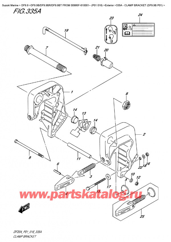  ,    , Suzuki DF9.9B S / L FROM 00995F-610001~  (P01  016)  2016 , Clamp  Bracket  (Df9.9B  P01)