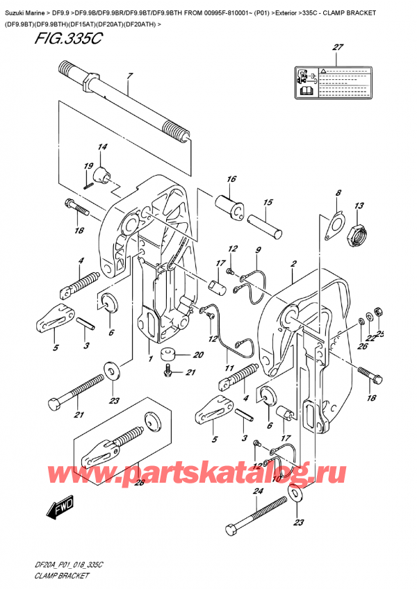 ������ ������������ ��������, �� ��������� �����, SUZUKI DF9.9B TL FROM 00995F-810001~ (P01) , Clamp  Bracket  (Df9.9Bt)(Df9.9Bth)(Df15At)(Df20At)(Df20Ath)
