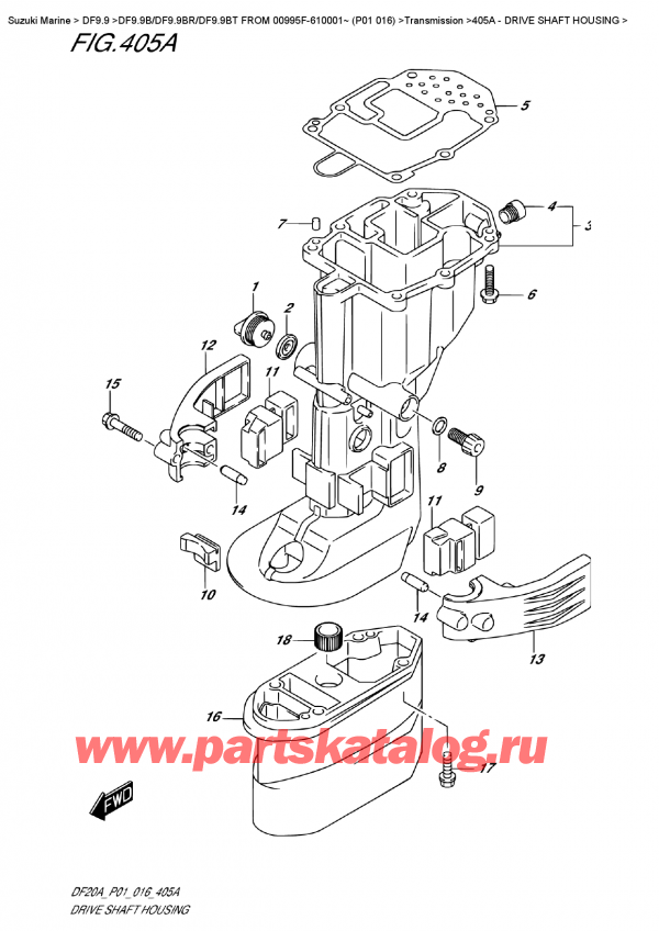 ������ ������������ ��������, �� ���������, Suzuki DF9.9B TL FROM 00995F-610001~ (P01 016)   ������ 2016 ����, Drive Shaft  Housing / ������ ���� ��������