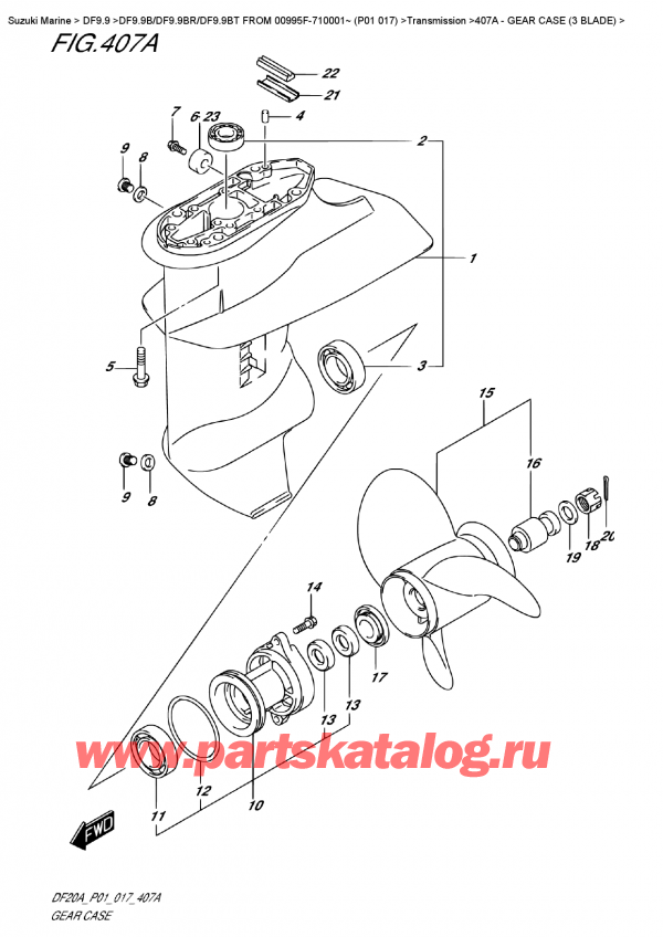  ,    , Suzuki DF9.9B S/L FROM 00995F-710001~ (P01 017)    2017 ,    (3 Blade) / Gear  Case  (3  Blade)