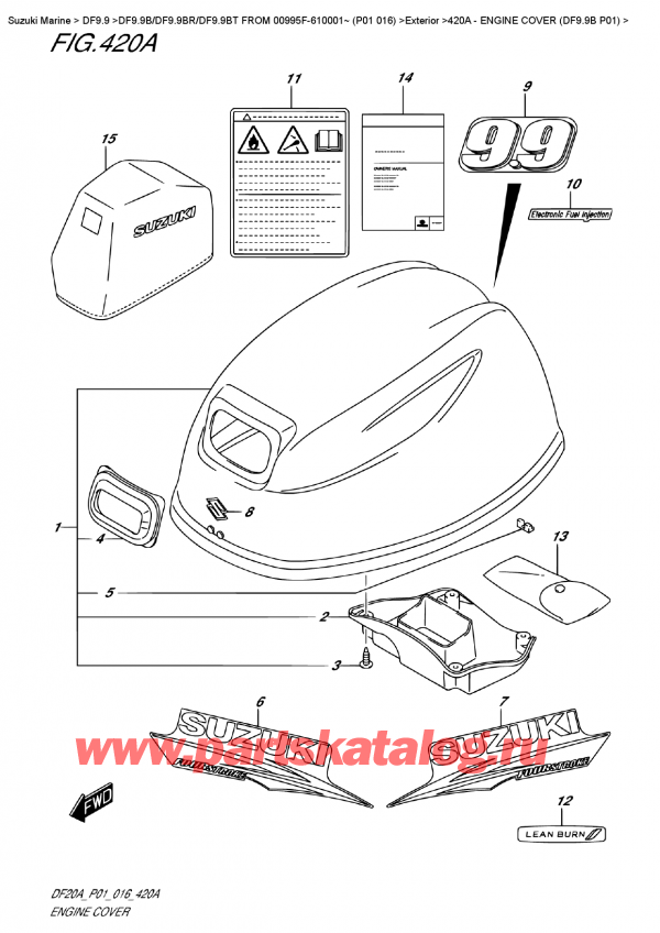 ,   , Suzuki DF9.9B S / L FROM 00995F-610001~  (P01  016), Engine  Cover  (Df9.9B  P01)