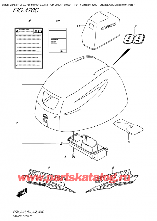  ,    , Suzuki DF9.9AS FROM 00994F-510001~ (P01)  2015 , Engine Cover  (Df9.9A  P01)