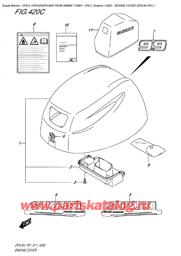  ,    , Suzuki DF9.9A S FROM 00994F-710001~ (P01)  ,   () (Df9.9A P01) - Engine Cover  (Df9.9A  P01)
