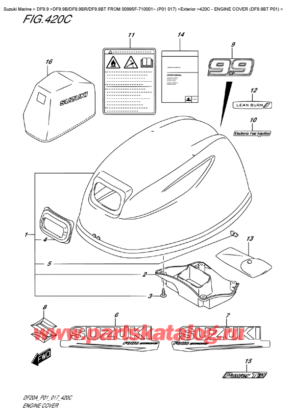 ,    , Suzuki DF9.9B TL FROM 00995F-710001~ (P01 017)  2017 , Engine  Cover  (Df9.9Bt  P01) -   () (Df9.9Bt P01)