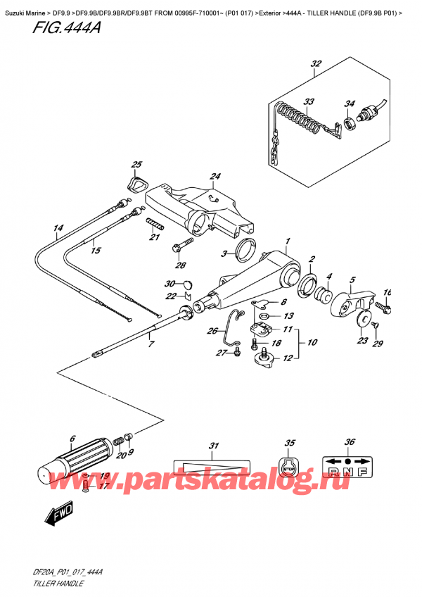   ,  , SUZUKI DF9.9B S/L FROM 00995F-710001~ (P01 017)    2017 , Tiller  Handle  (Df9.9B  P01)