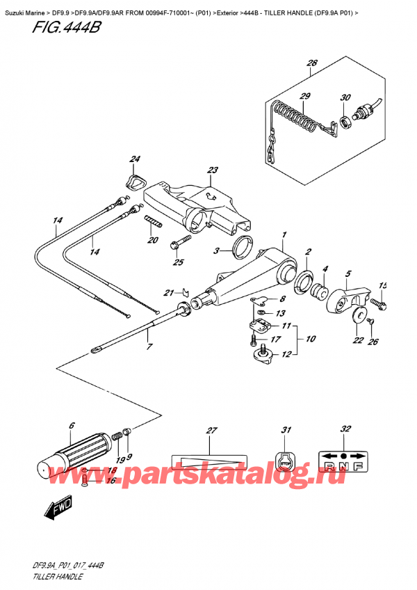   ,   , Suzuki DF9.9A S FROM 00994F-710001~ (P01)    2017 , Tiller Handle  (Df9.9A  P01)