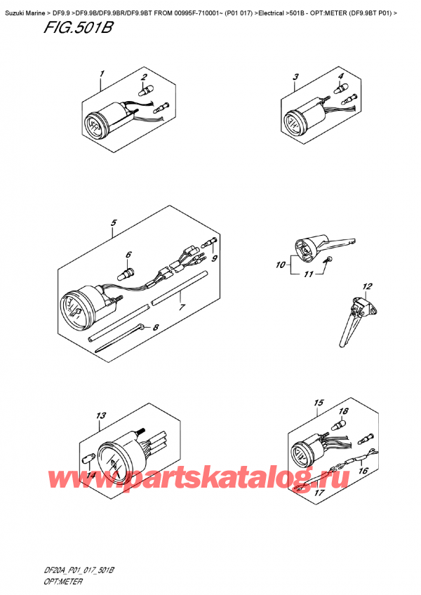 ����� ��������, �� �������� �����, Suzuki DF9.9B TL FROM 00995F-710001~ (P01 017), �����: ������� (Df9.9Bt P01) / Opt:meter  (Df9.9Bt  P01)